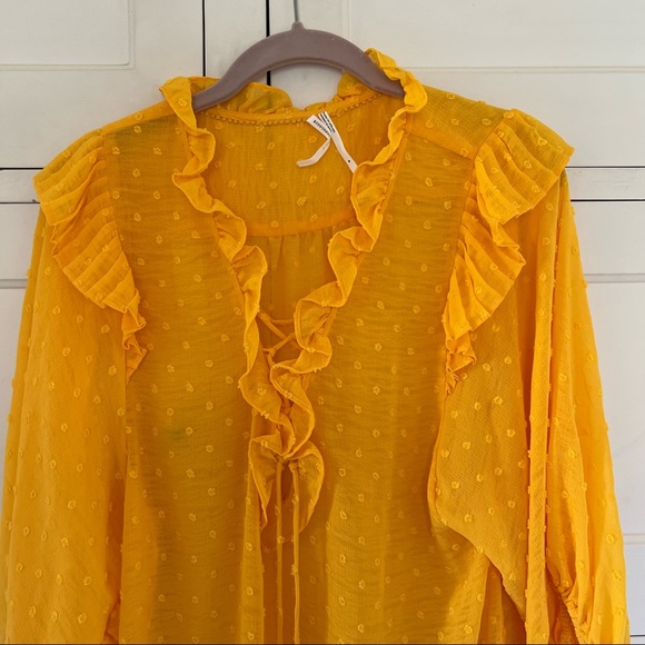 ANTHROPOLOGIE Yellow Dot Ruffle Blouse Small - Picture 5 of 15